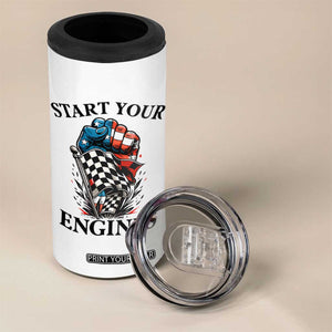 Checkered American Flag Racing 4 in 1 Can Cooler Tumbler Start Your Engines Race Car TS14 Print Your Wear