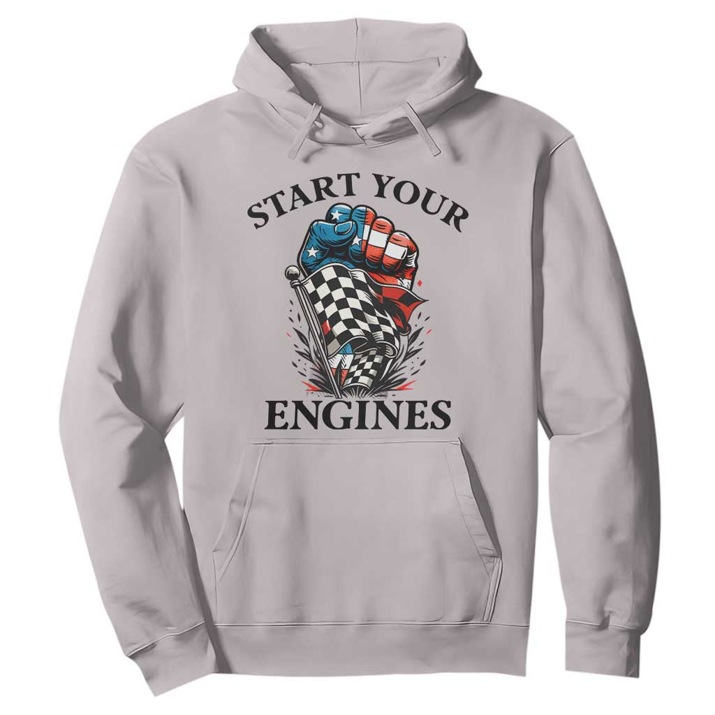 Checkered American Flag Racing Hoodie Start Your Engines Race Car TS14 Ice Gray Print Your Wear