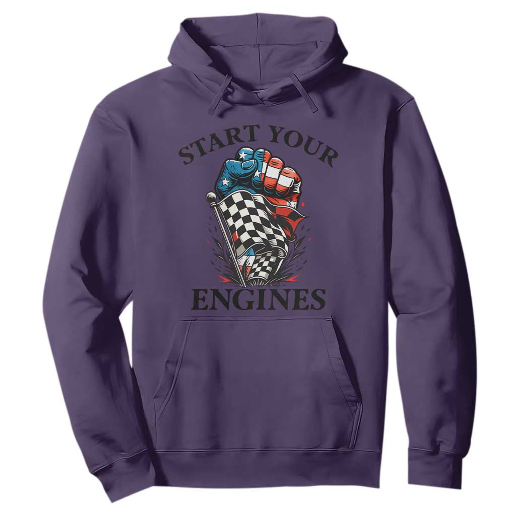 Checkered American Flag Racing Hoodie Start Your Engines Race Car TS14 Purple Print Your Wear