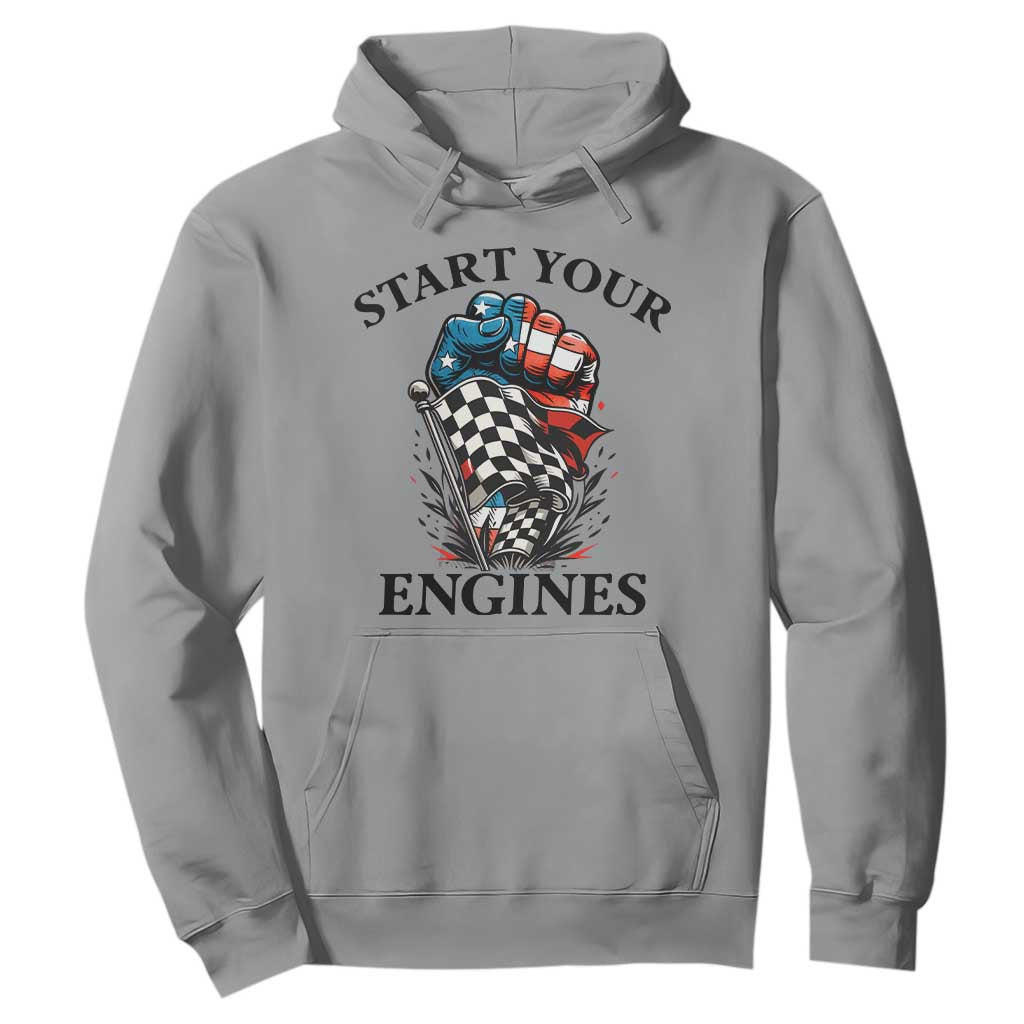 Checkered American Flag Racing Hoodie Start Your Engines Race Car TS14 Sport Gray Print Your Wear