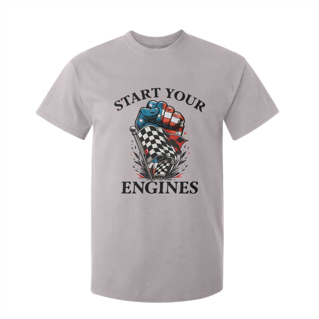 Checkered American Flag Racing T Shirt For Kid Start Your Engines Race Car TS14 Ice Gray Print Your Wear