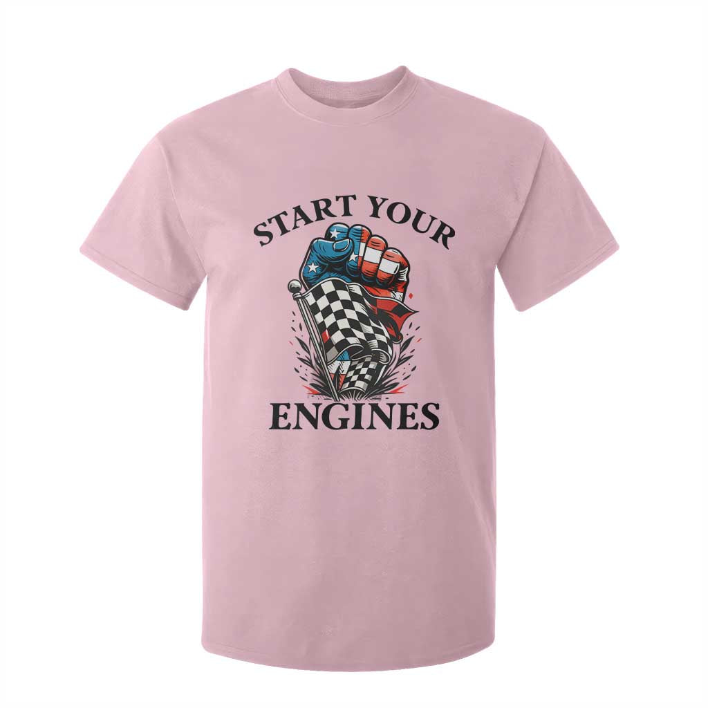 Checkered American Flag Racing T Shirt For Kid Start Your Engines Race Car TS14 Light Pink Print Your Wear