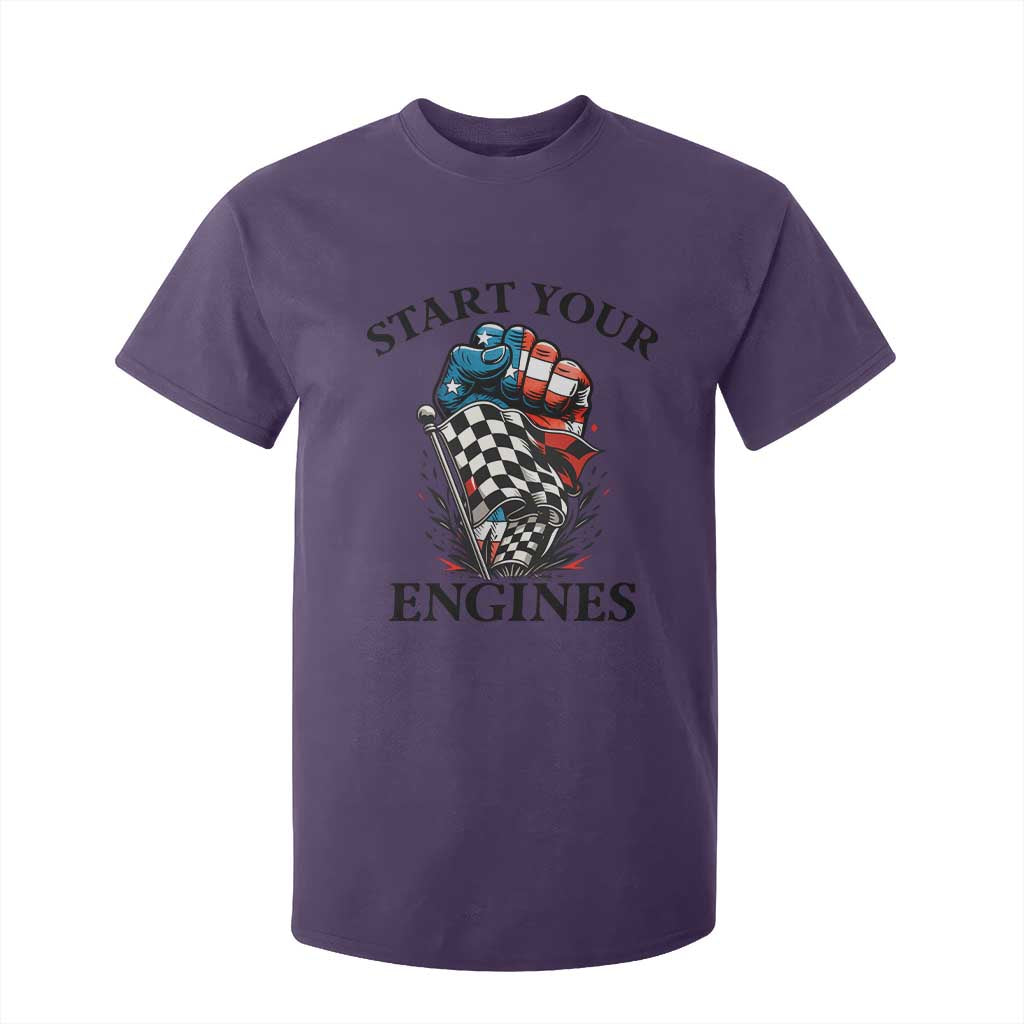 Checkered American Flag Racing T Shirt For Kid Start Your Engines Race Car TS14 Purple Print Your Wear