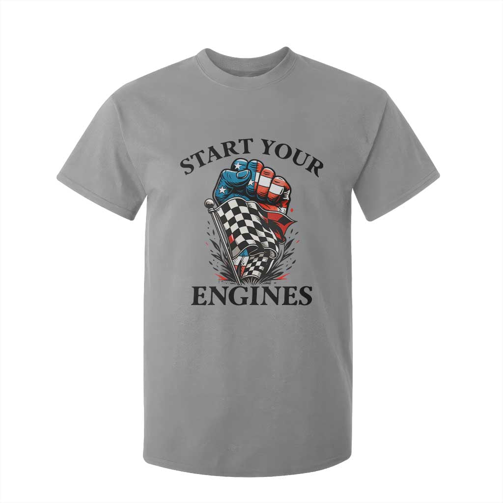 Checkered American Flag Racing T Shirt For Kid Start Your Engines Race Car TS14 Sport Gray Print Your Wear