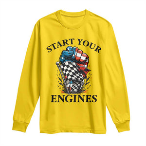 Checkered American Flag Racing Long Sleeve Shirt Start Your Engines Race Car TS14 Daisy Print Your Wear