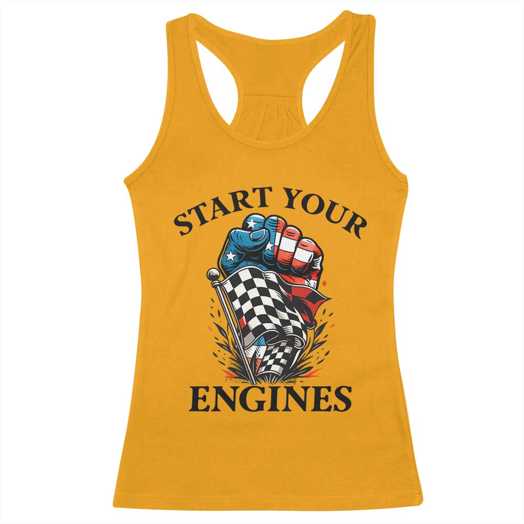 Checkered American Flag Racing Racerback Tank Top Start Your Engines Race Car TS14 Gold Print Your Wear