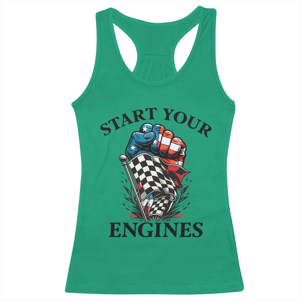 Checkered American Flag Racing Racerback Tank Top Start Your Engines Race Car TS14 Irish Green Print Your Wear