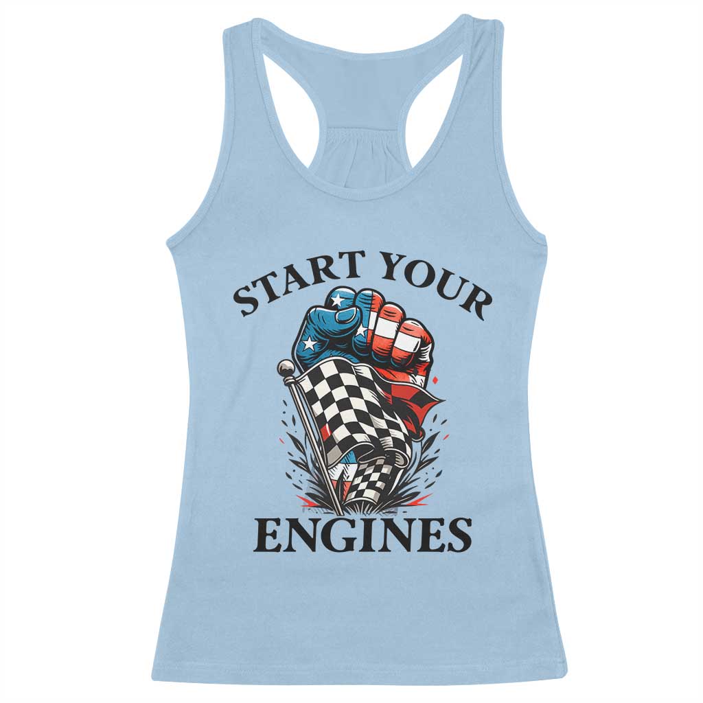 Checkered American Flag Racing Racerback Tank Top Start Your Engines Race Car TS14 Light Blue Print Your Wear