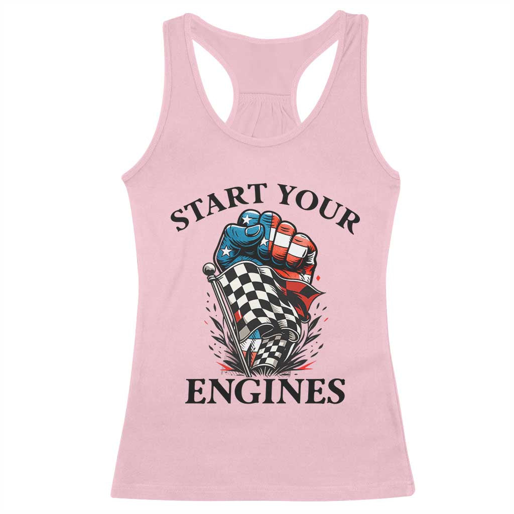 Checkered American Flag Racing Racerback Tank Top Start Your Engines Race Car TS14 Light Pink Print Your Wear