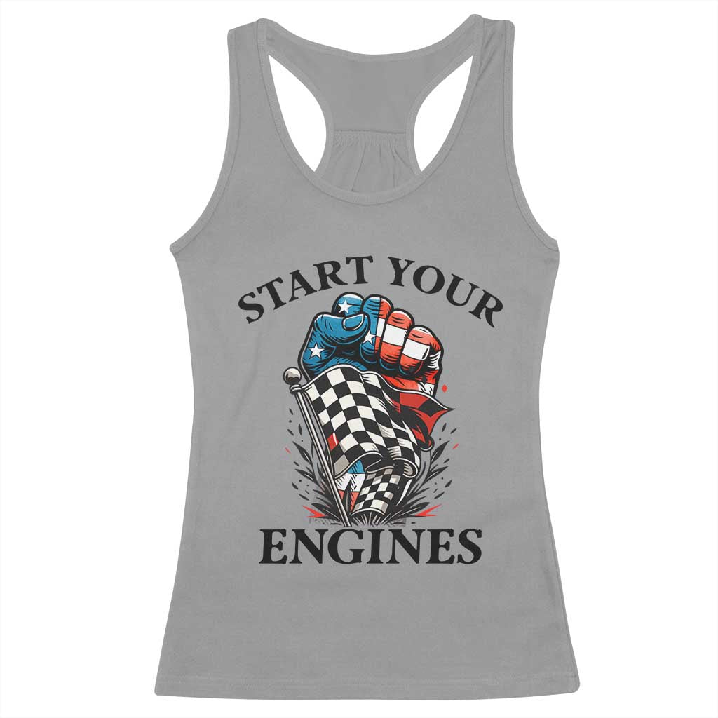 Checkered American Flag Racing Racerback Tank Top Start Your Engines Race Car TS14 Sport Gray Print Your Wear