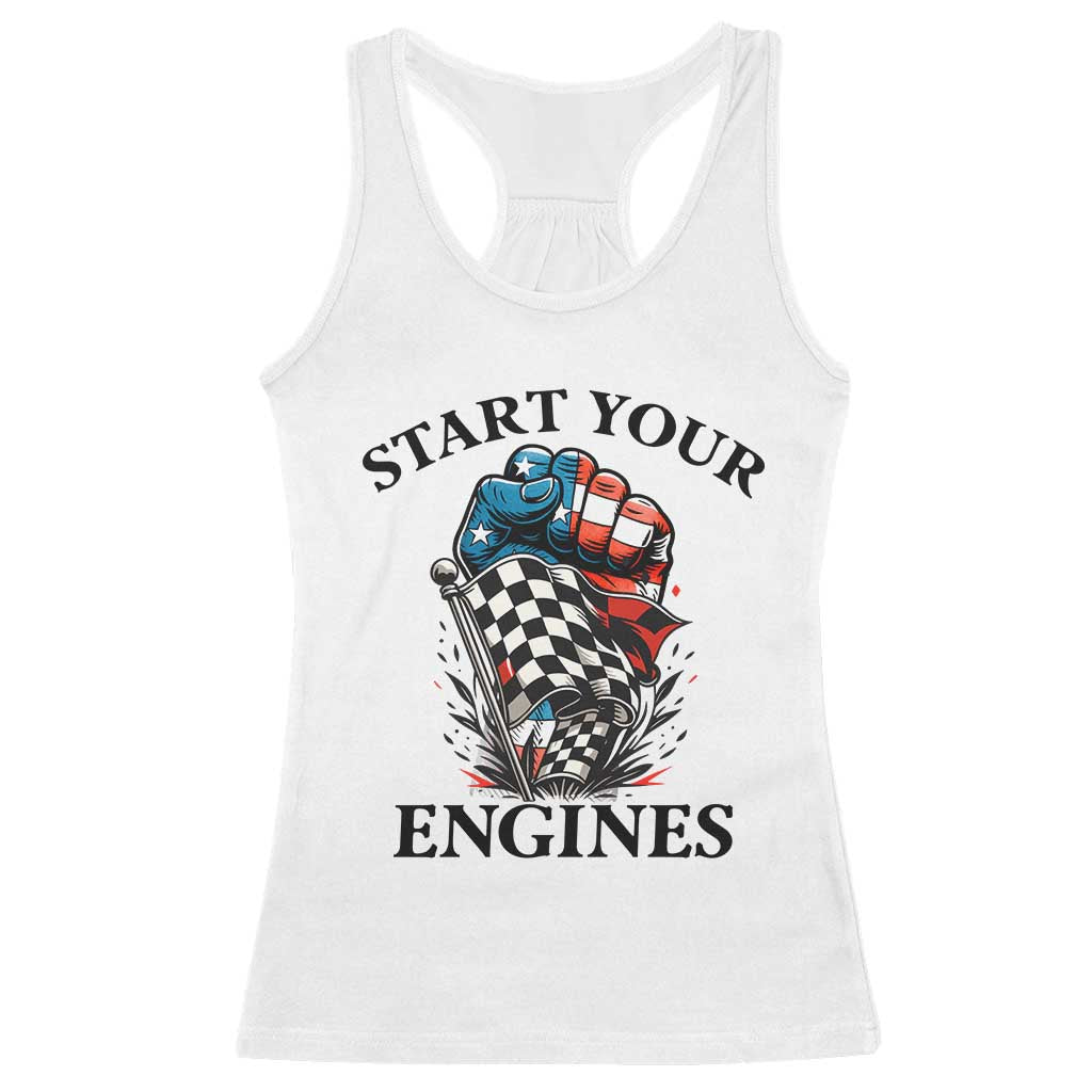 Checkered American Flag Racing Racerback Tank Top Start Your Engines Race Car TS14 White Print Your Wear