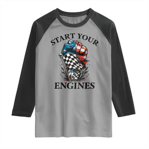 Checkered American Flag Racing Raglan Shirt Start Your Engines Race Car TS14 Sport Gray Black Print Your Wear