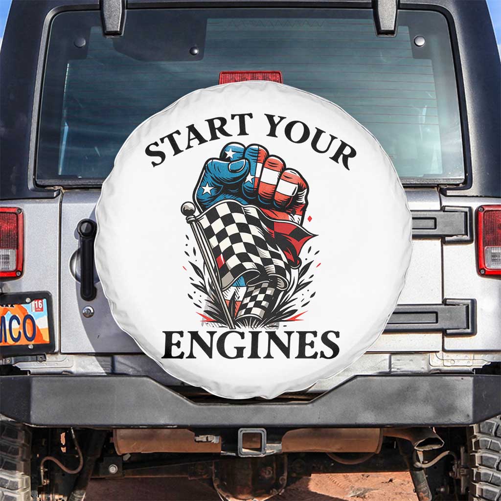 Checkered American Flag Racing Spare Tire Cover Start Your Engines Race Car TS14 No hole White Print Your Wear