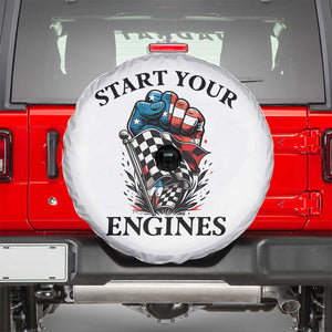 Checkered American Flag Racing Spare Tire Cover Start Your Engines Race Car TS14 White Print Your Wear