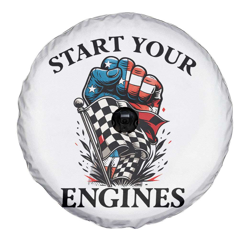 Checkered American Flag Racing Spare Tire Cover Start Your Engines Race Car TS14 Print Your Wear