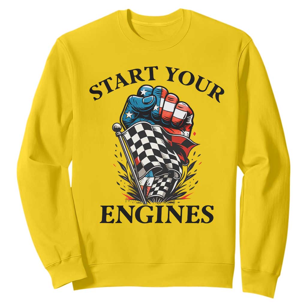 Checkered American Flag Racing Sweatshirt Start Your Engines Race Car TS14 Daisy Print Your Wear