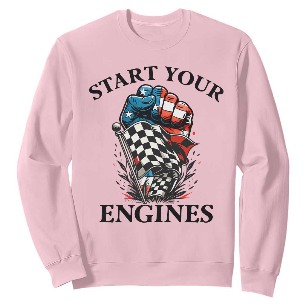 Checkered American Flag Racing Sweatshirt Start Your Engines Race Car TS14 Light Pink Print Your Wear