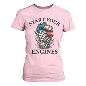 Checkered American Flag Racing T Shirt For Women Start Your Engines Race Car TS14 Light Pink Print Your Wear