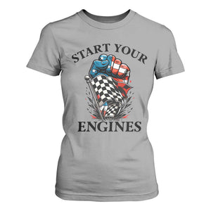Checkered American Flag Racing T Shirt For Women Start Your Engines Race Car TS14 Sport Gray Print Your Wear