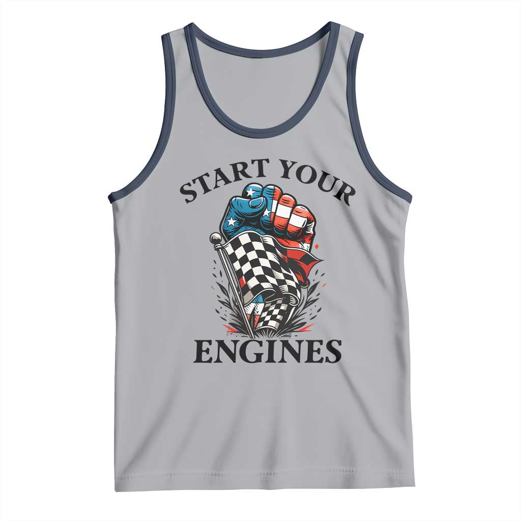 Checkered American Flag Racing Tank Top Start Your Engines Race Car TS14 Athletic Heather Navy Print Your Wear