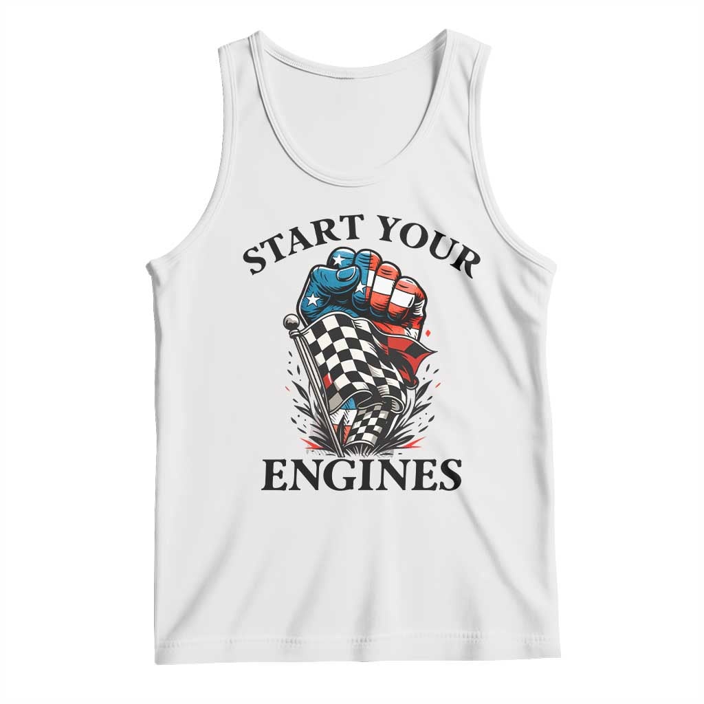 Checkered American Flag Racing Tank Top Start Your Engines Race Car TS14 White Print Your Wear