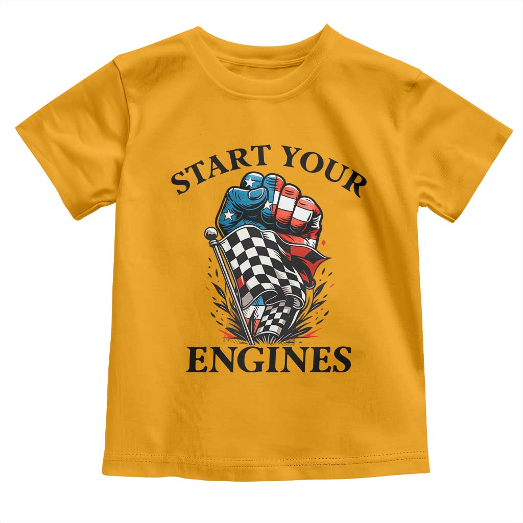 Checkered American Flag Racing Toddler T Shirt Start Your Engines Race Car TS14 Gold Print Your Wear