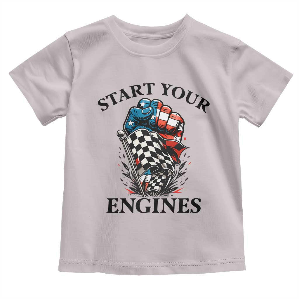 Checkered American Flag Racing Toddler T Shirt Start Your Engines Race Car TS14 Ice Gray Print Your Wear