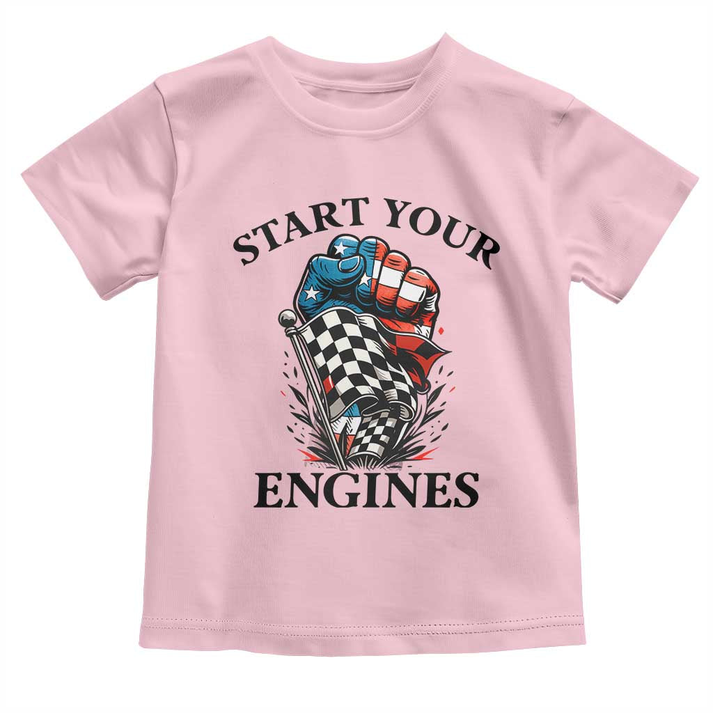 Checkered American Flag Racing Toddler T Shirt Start Your Engines Race Car TS14 Light Pink Print Your Wear