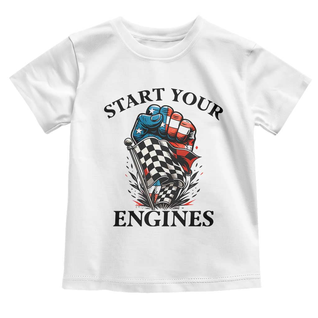 Checkered American Flag Racing Toddler T Shirt Start Your Engines Race Car TS14 White Print Your Wear