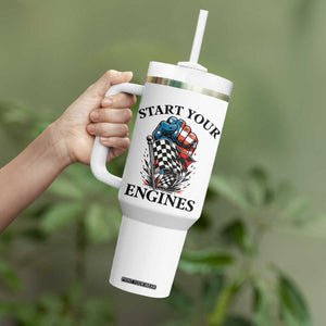 Checkered American Flag Racing Tumbler With Handle Start Your Engines Race Car TS14 Print Your Wear