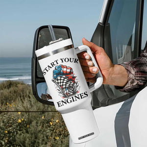 Checkered American Flag Racing Tumbler With Handle Start Your Engines Race Car TS14 Print Your Wear