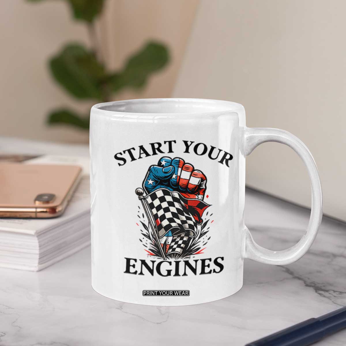 Checkered American Flag Racing Coffee Mug Start Your Engines Race Car TS14 Print Your Wear