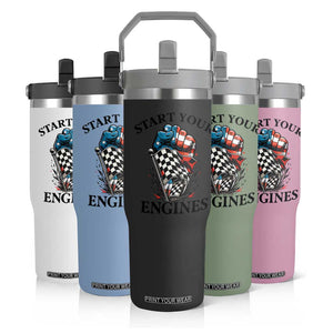 Checkered American Flag Racing Flip Straw Tumbler Start Your Engines Race Car TS14 Print Your Wear