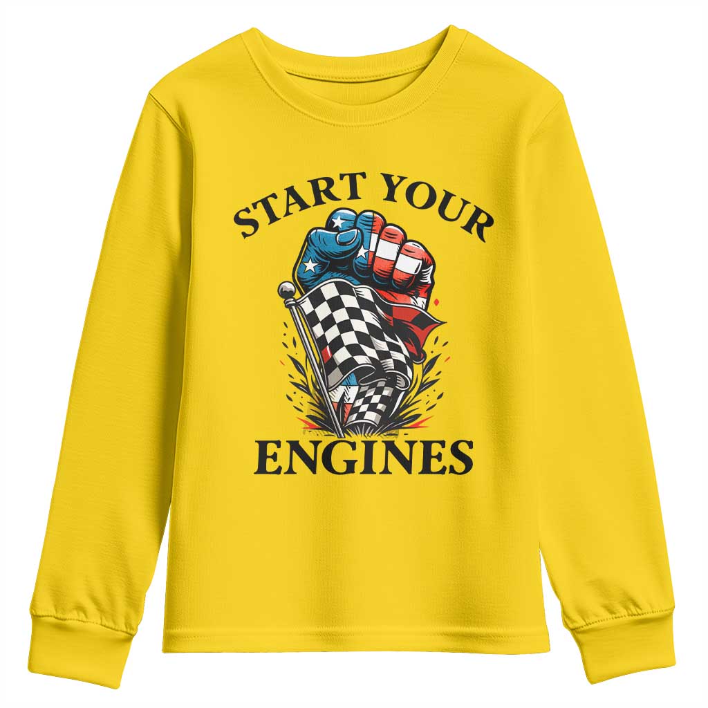 Checkered American Flag Racing Youth Sweatshirt Start Your Engines Race Car TS14 Daisy Print Your Wear