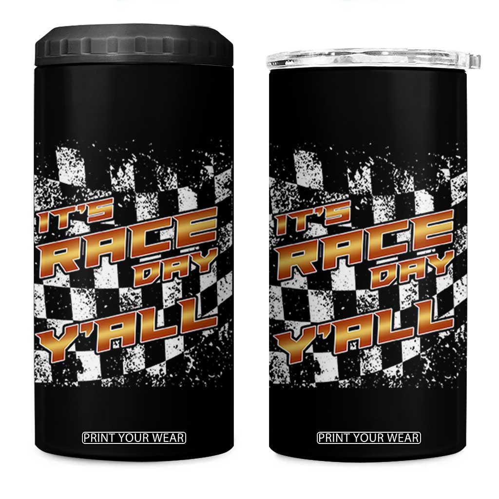 Racing Checkered Flag 4 in 1 Can Cooler Tumbler It Is Race Day Y'all Dirt Track TS14 One Size: 16 oz Black Print Your Wear
