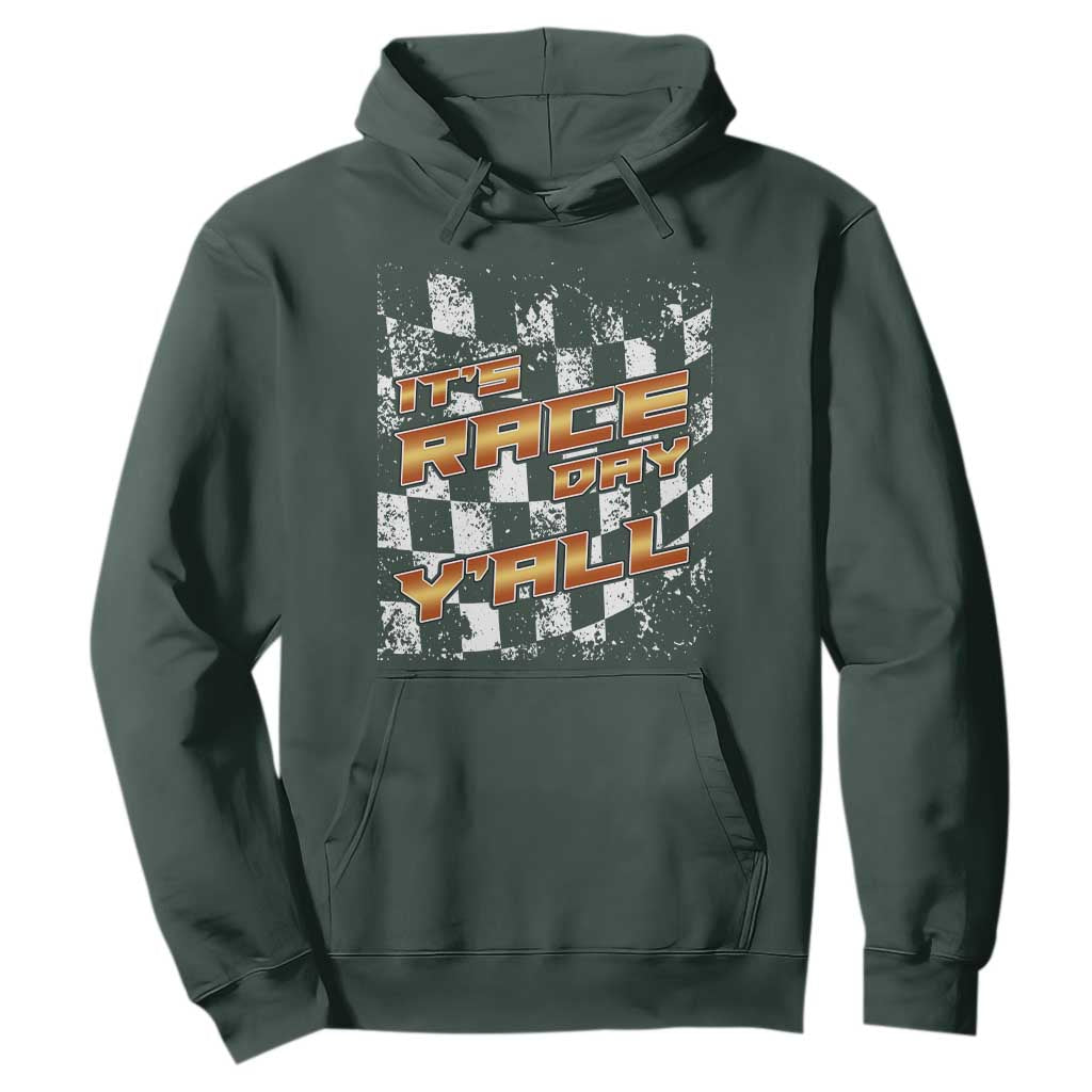 Racing Checkered Flag Hoodie It Is Race Day Y'all Dirt Track TS14 Dark Forest Green Print Your Wear