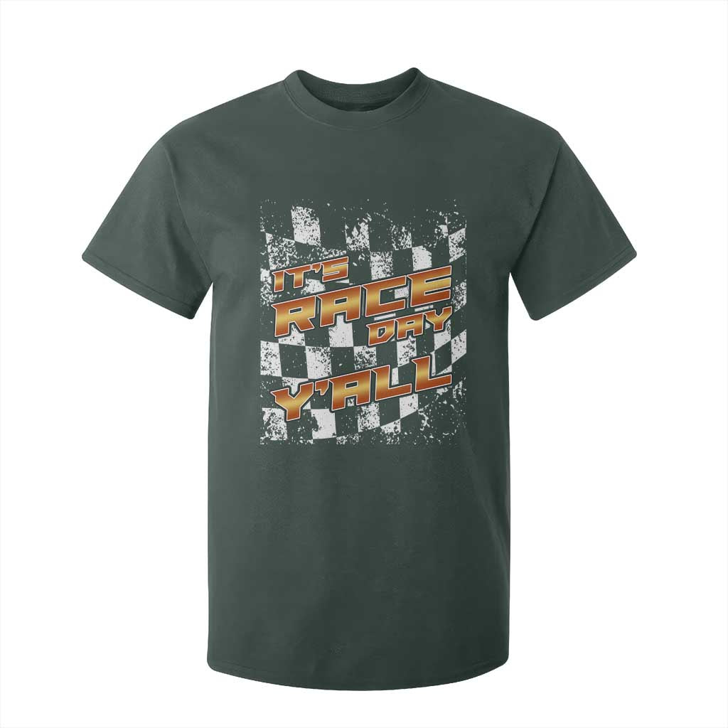 Racing Checkered Flag T Shirt For Kid It Is Race Day Y'all Dirt Track TS14 Dark Forest Green Print Your Wear