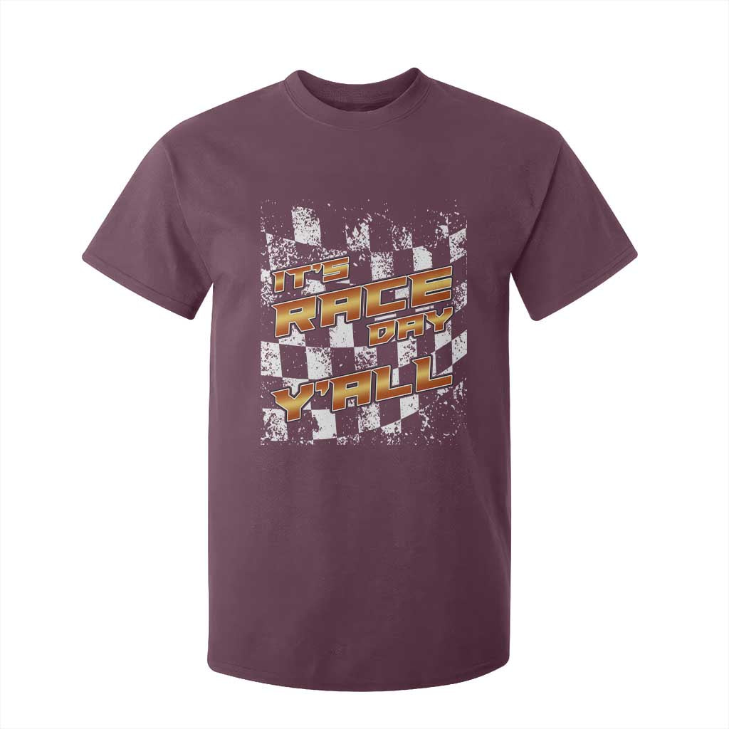 Racing Checkered Flag T Shirt For Kid It Is Race Day Y'all Dirt Track TS14 Maroon Print Your Wear