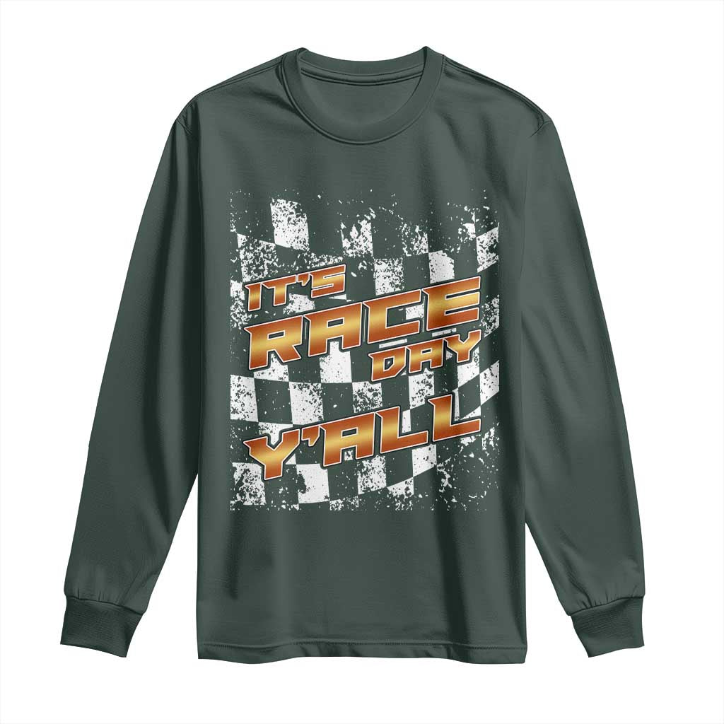 Racing Checkered Flag Long Sleeve Shirt It Is Race Day Y'all Dirt Track TS14 Dark Forest Green Print Your Wear