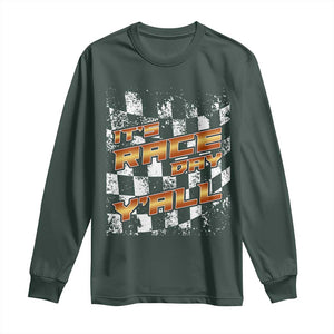 Racing Checkered Flag Long Sleeve Shirt It Is Race Day Y'all Dirt Track TS14 Dark Forest Green Print Your Wear