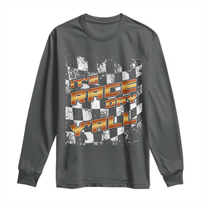 Racing Checkered Flag Long Sleeve Shirt It Is Race Day Y'all Dirt Track TS14 Dark Heather Print Your Wear