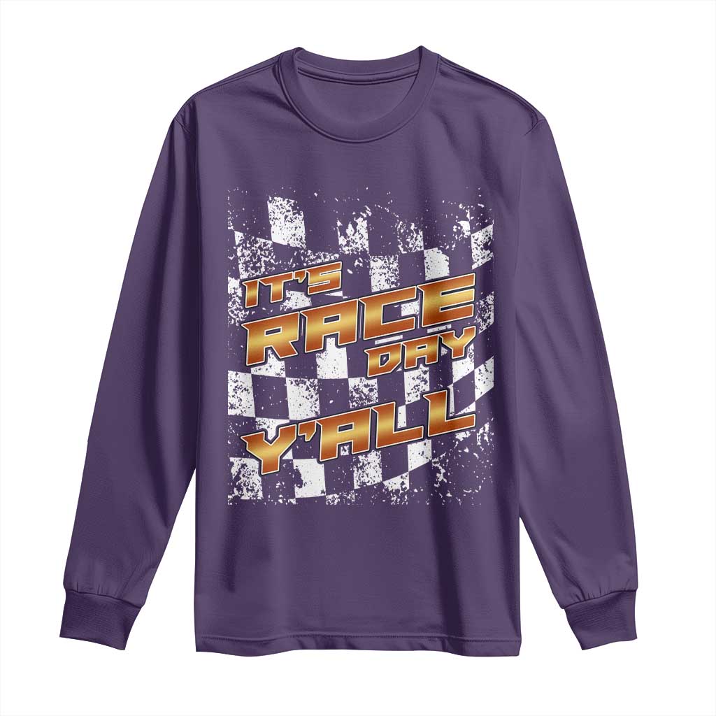 Racing Checkered Flag Long Sleeve Shirt It Is Race Day Y'all Dirt Track TS14 Purple Print Your Wear