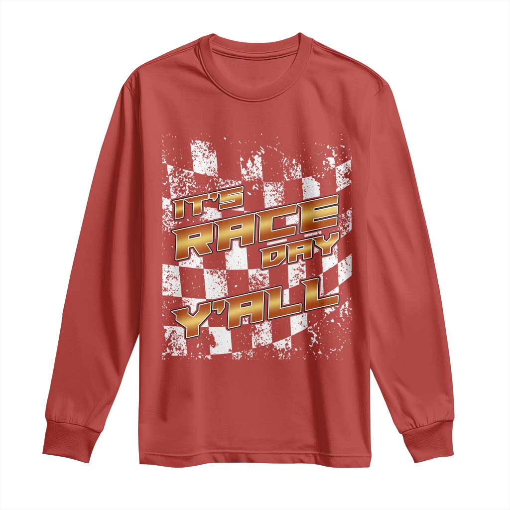Racing Checkered Flag Long Sleeve Shirt It Is Race Day Y'all Dirt Track TS14 Red Print Your Wear