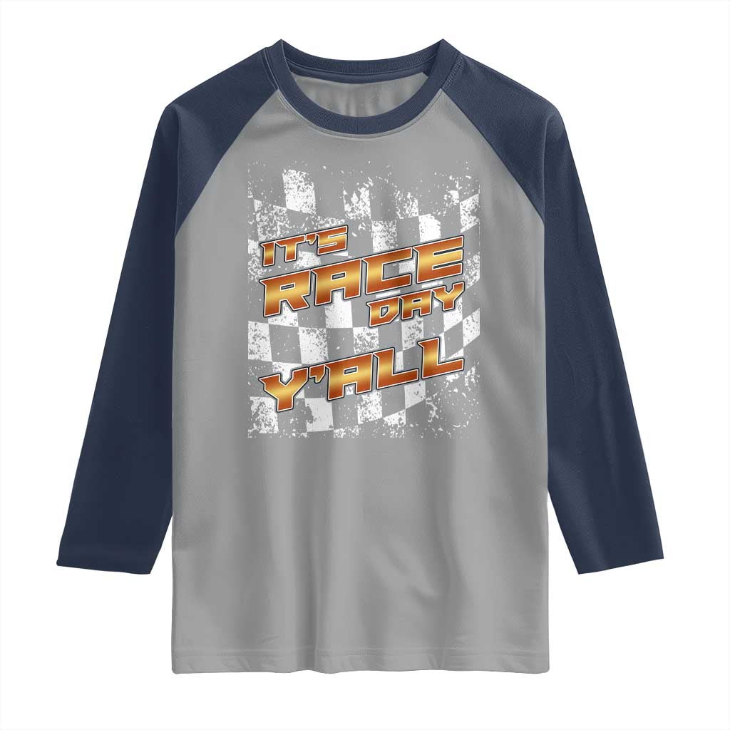 Racing Checkered Flag Raglan Shirt It Is Race Day Y'all Dirt Track TS14 Sport Gray Navy Print Your Wear