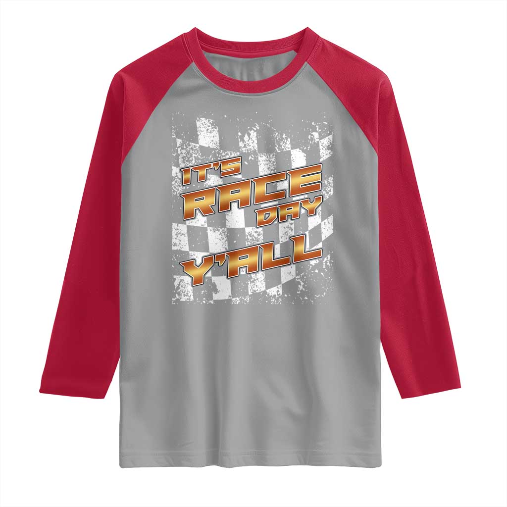 Racing Checkered Flag Raglan Shirt It Is Race Day Y'all Dirt Track TS14 Sport Gray Red Print Your Wear