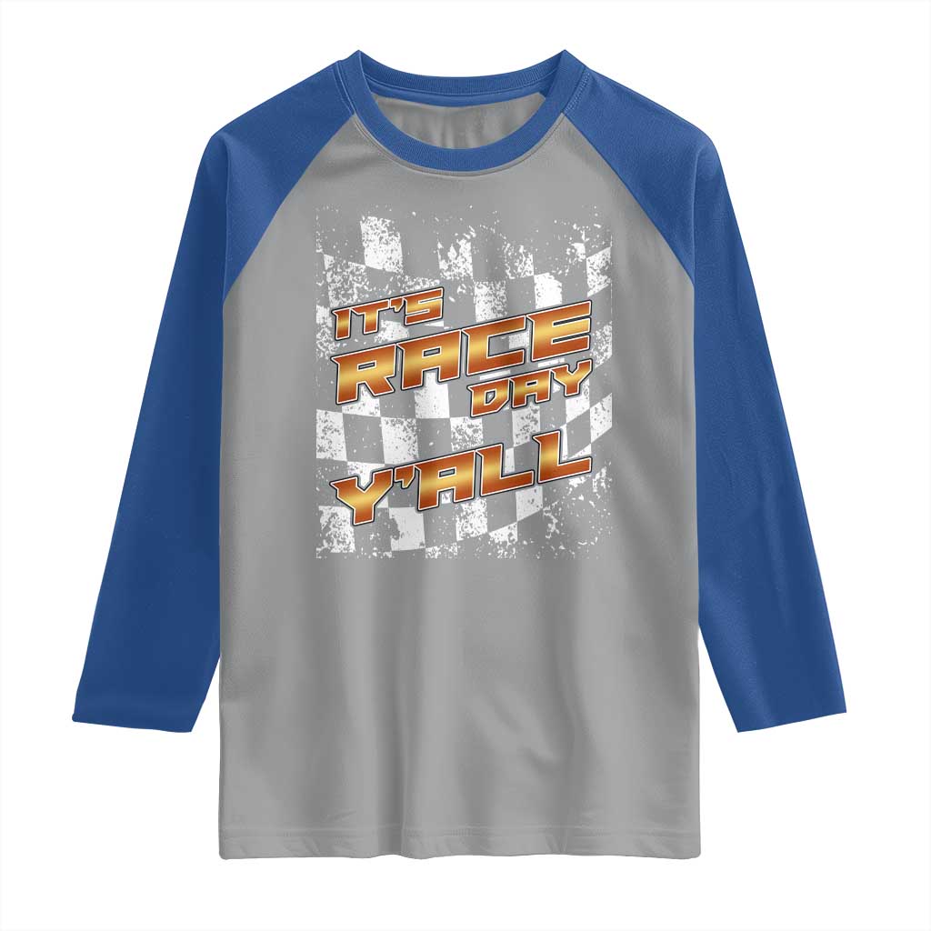Racing Checkered Flag Raglan Shirt It Is Race Day Y'all Dirt Track TS14 Sport Gray Royal Print Your Wear