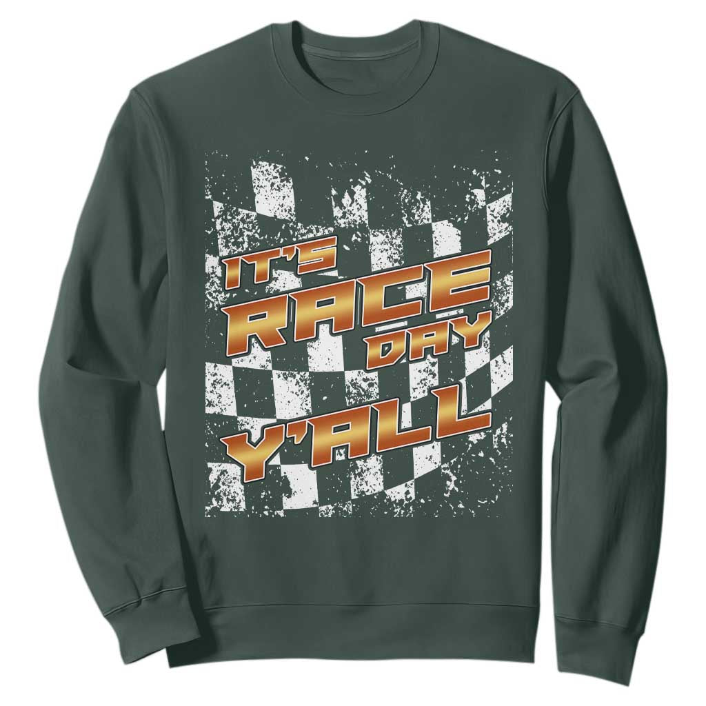 Racing Checkered Flag Sweatshirt It Is Race Day Y'all Dirt Track TS14 Dark Forest Green Print Your Wear