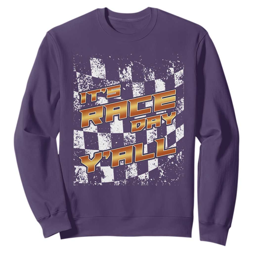Racing Checkered Flag Sweatshirt It Is Race Day Y'all Dirt Track TS14 Purple Print Your Wear
