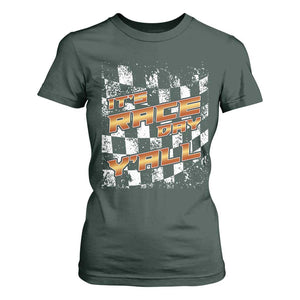Racing Checkered Flag T Shirt For Women It Is Race Day Y'all Dirt Track TS14 Dark Forest Green Print Your Wear