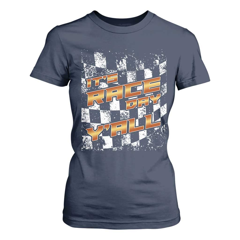 Racing Checkered Flag T Shirt For Women It Is Race Day Y'all Dirt Track TS14 Navy Print Your Wear
